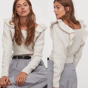 H&M Ruffle Cable Knit Sweater Size L